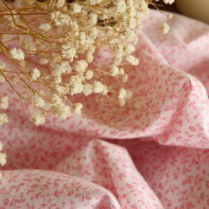 Vintage Fabric Scrap, Pink Floral VInes Cotton 46" x 46" Square, Fat Quarter